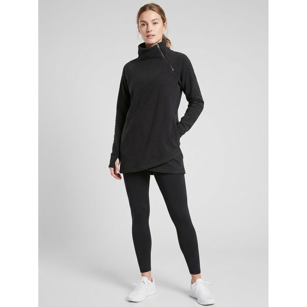 Athleta Black Fleece Asymmetrical Zip Tulip Hem Tunic Sweatshirt XSP